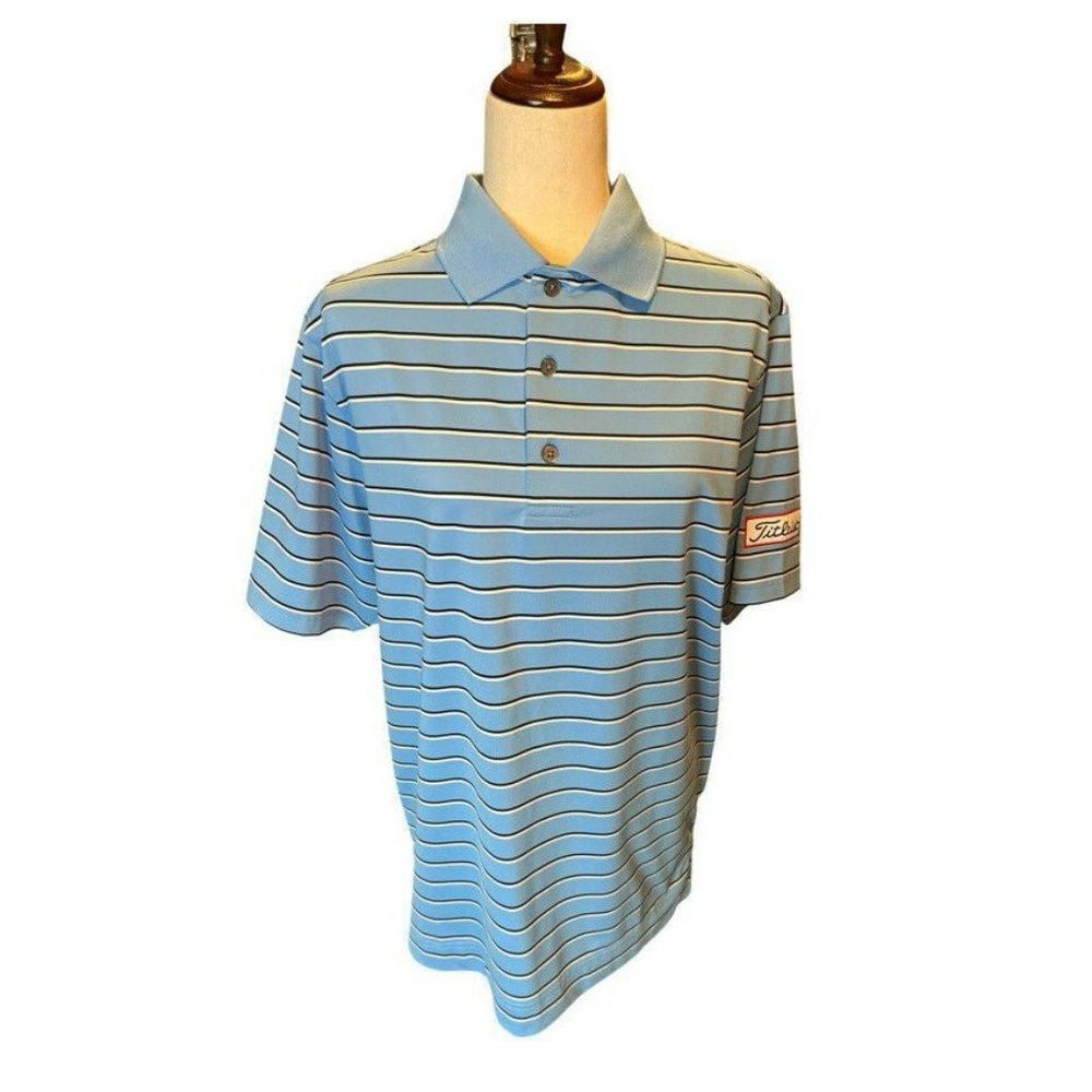 FootJoy Titleist Golf Shirt  Men Small Blue With White/black Stripe Tour Patch